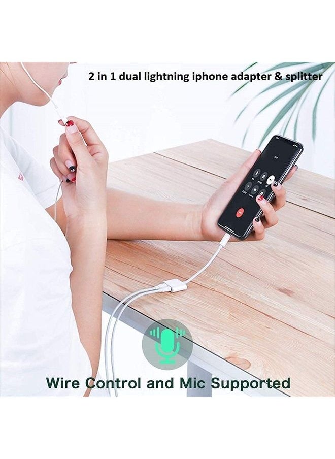 [Apple MFi Certified] 2PACK iPhone Lightning to 2 Lightning Adapter, Dual Lightning AUX + Charger Adapter Dongle Cable Splitter Compatible with iPhone 12/11/SE/X/XR/XS/8/7/6 Support Call + Charging