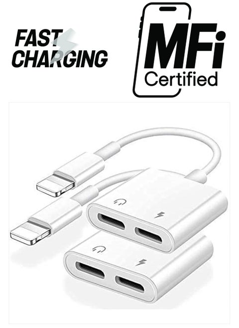 [Apple MFi Certified] 2PACK iPhone Lightning to 2 Lightning Adapter, Dual Lightning AUX + Charger Adapter Dongle Cable Splitter Compatible with iPhone 12/11/SE/X/XR/XS/8/7/6 Support Call + Charging