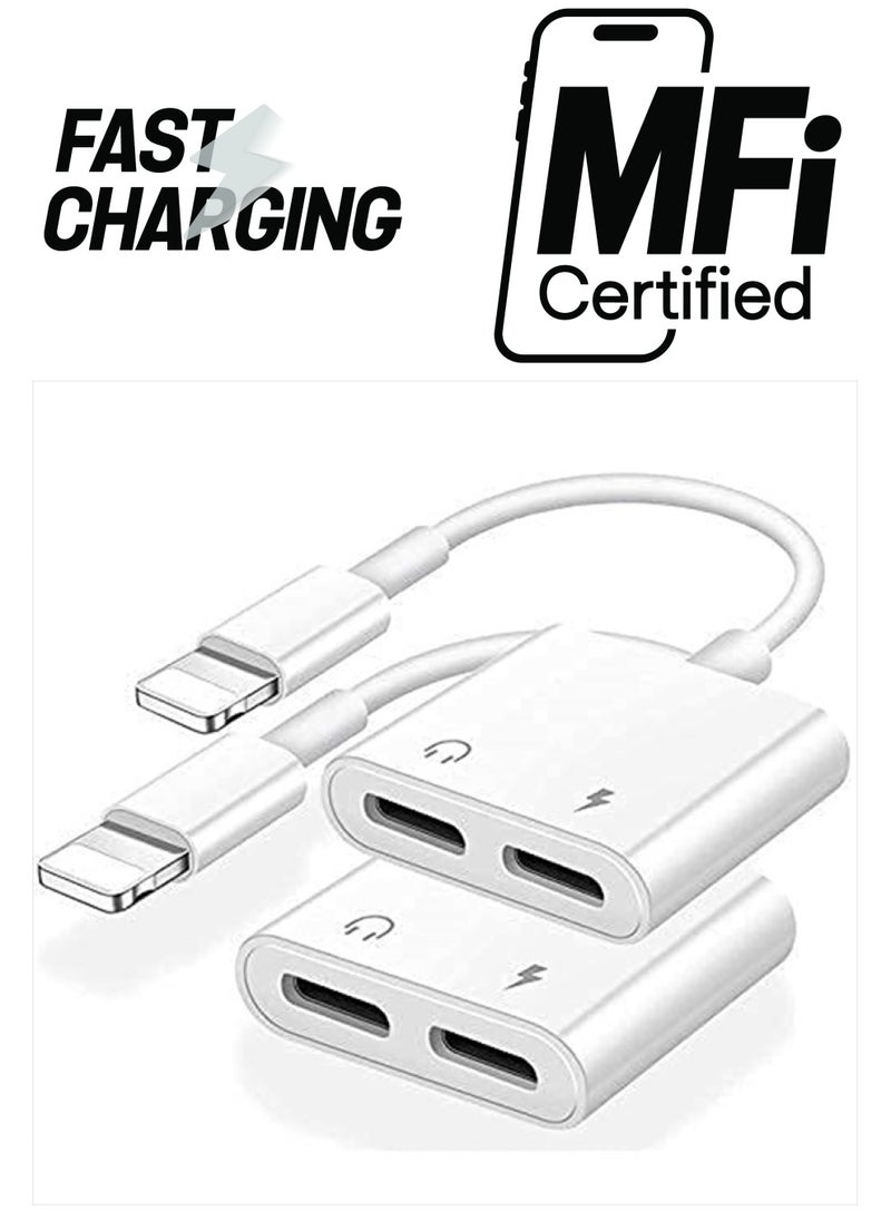 [Apple MFi Certified] 2PACK iPhone Lightning to 2 Lightning Adapter, Dual Lightning AUX + Charger Adapter Dongle Cable Splitter Compatible with iPhone 12/11/SE/X/XR/XS/8/7/6 Support Call + Charging