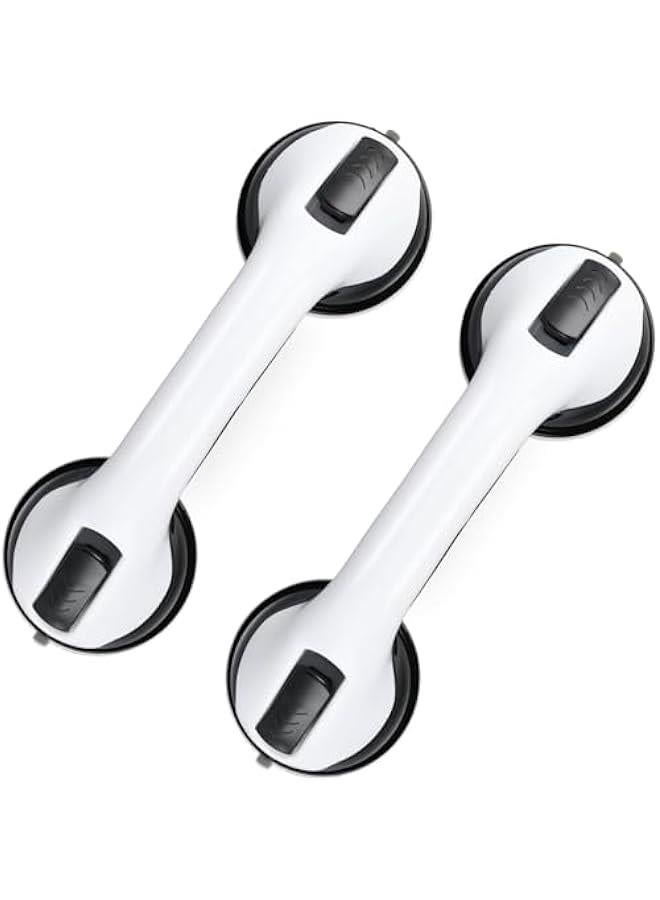 MOXO 2 Pack Shower Handle 12 inch Grab Bars Strong Hold Suction Cup Handle NoPunch Bathroom Handrail Balance Assist Suitable for Seniors Elderly Handicap，Black - Image 1