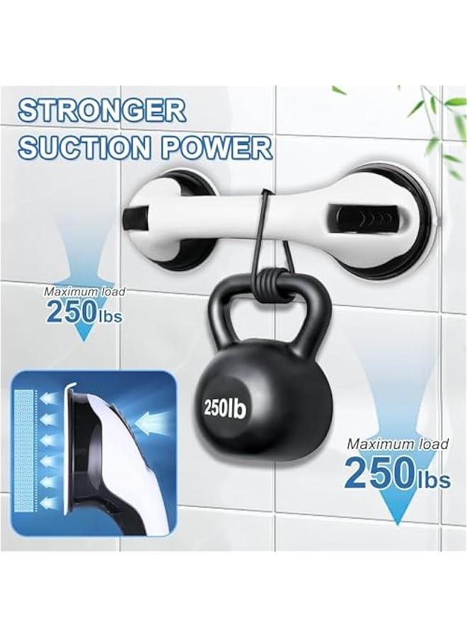 MOXO 2 Pack Shower Handle 12 inch Grab Bars Strong Hold Suction Cup Handle NoPunch Bathroom Handrail Balance Assist Suitable for Seniors Elderly Handicap，Black - Image 2