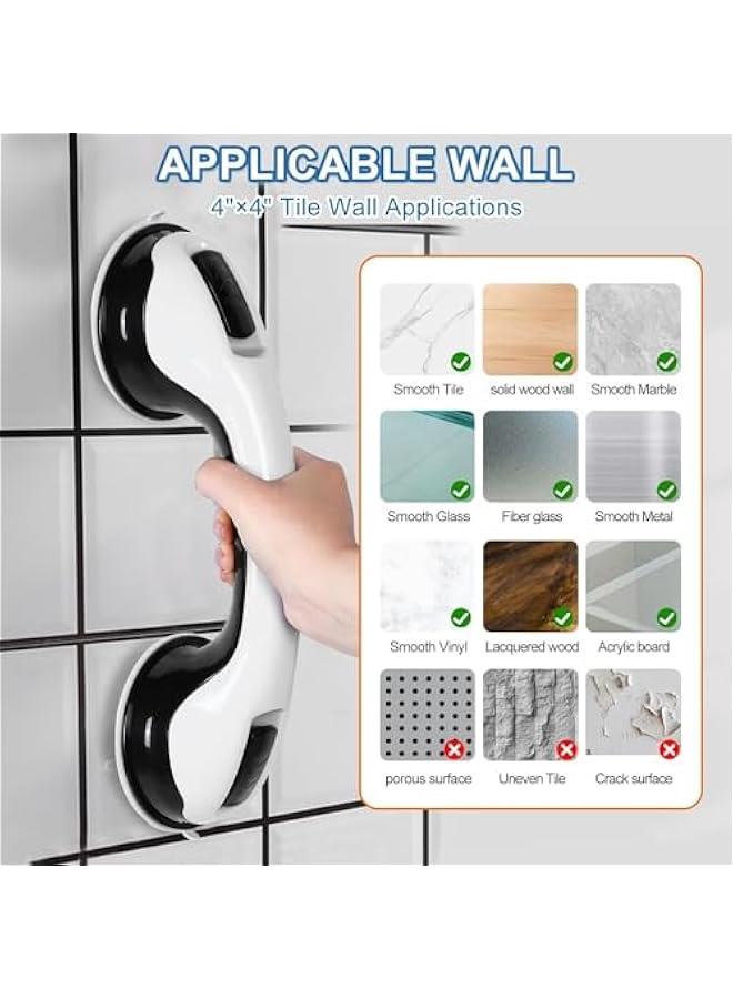 MOXO 2 Pack Shower Handle 12 inch Grab Bars Strong Hold Suction Cup Handle NoPunch Bathroom Handrail Balance Assist Suitable for Seniors Elderly Handicap，Black - Image 4