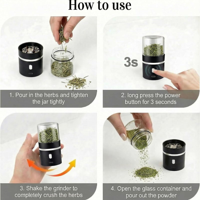AiTURE Upgraded Mini Electric Grinder Spice Smart Herb 400 mAh with 50ml Jar,Easy to Carry(Grinder) - Image 4