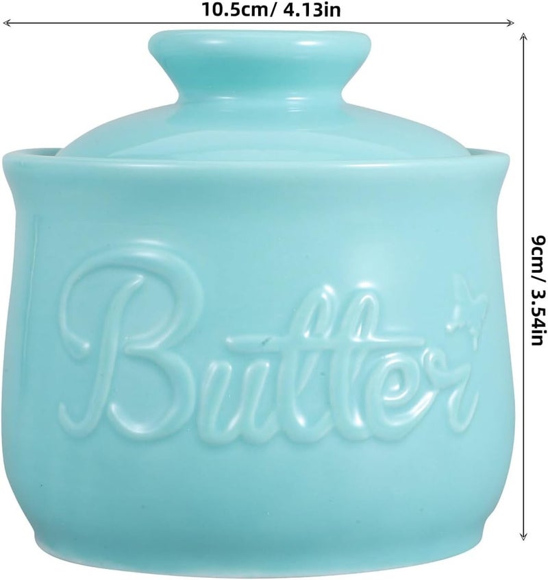 Ceramic Butter Crock with Lid French Butter Dish Covered Storage Container Blue Kitchen Countertop - Image 2