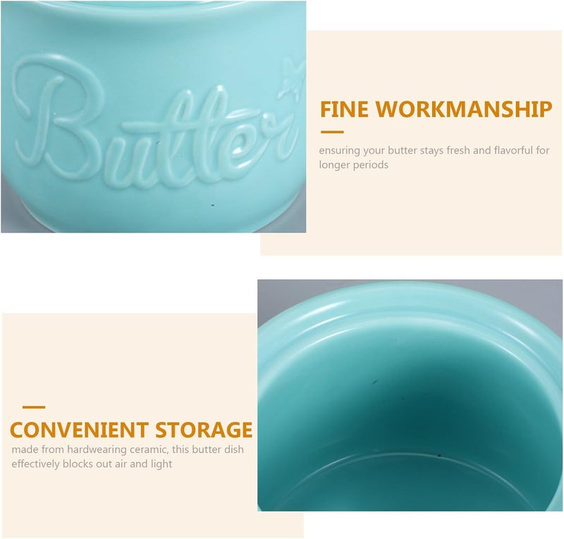 Ceramic Butter Crock with Lid French Butter Dish Covered Storage Container Blue Kitchen Countertop - Image 3