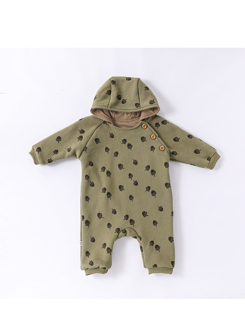 xozgdovg Newborn baby clothes climbing suit cotton coat 80m green hazel nut  - Image 1