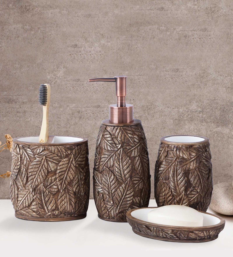 Obsessions Polyresin 4 Pcs Bathroom Set_Brown - Image 1
