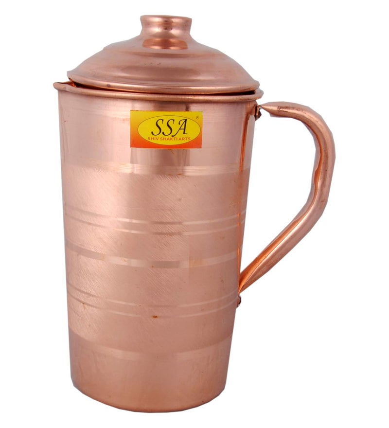 SHIV SHAKTI ARTS Shiv Shakti Arts Pure Copper JugPitcher with 6 Glasses Drinkware Set Silver Touch Design Capacity 15 Liter 7 Pieces Set - Image 2