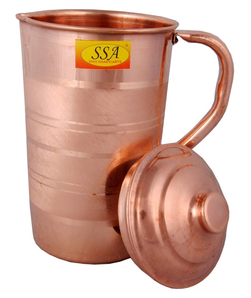 SHIV SHAKTI ARTS Shiv Shakti Arts Pure Copper JugPitcher with 6 Glasses Drinkware Set Silver Touch Design Capacity 15 Liter 7 Pieces Set - Image 3