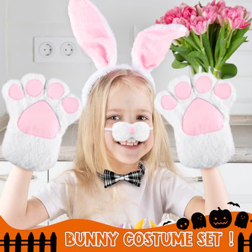Cozypower 6 Pcs Halloween Bunny Costume Cosplay Accessories Kit, Bunny Shoes Ear Headband Nose Tail Rabbit Bow Tie Gloves - Image 5