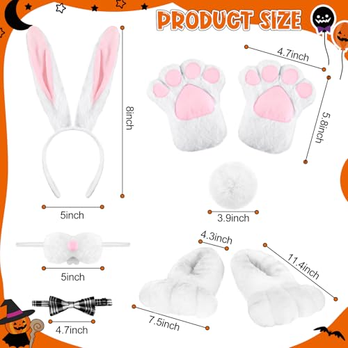 Cozypower 6 Pcs Halloween Bunny Costume Cosplay Accessories Kit, Bunny Shoes Ear Headband Nose Tail Rabbit Bow Tie Gloves - Image 2