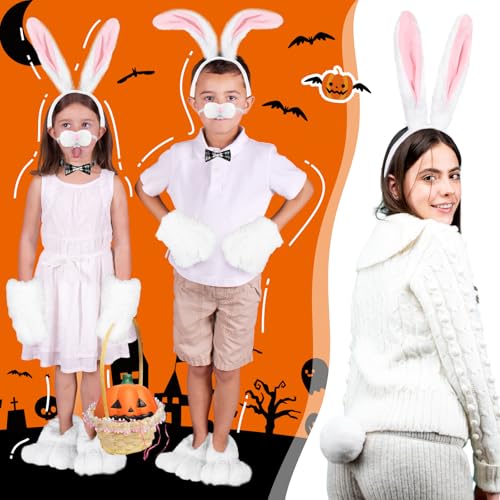 Cozypower 6 Pcs Halloween Bunny Costume Cosplay Accessories Kit, Bunny Shoes Ear Headband Nose Tail Rabbit Bow Tie Gloves - Image 3