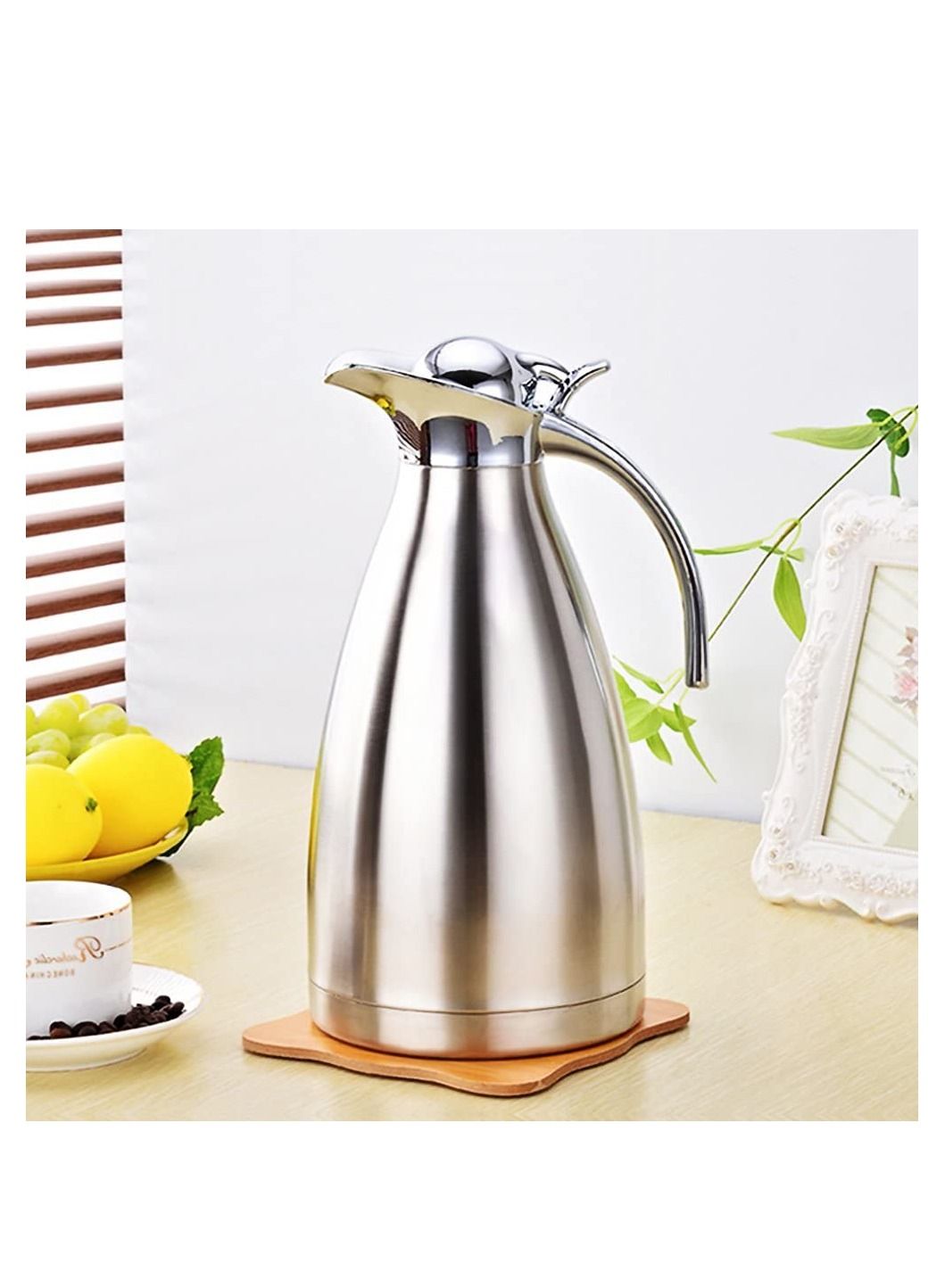 Stainless Steel Vacuum Carafe Double Wall Insulated Coffee Tea Pot With Press Button Lid Vacuum Flask Hot and Cold Water Bottle 1.5L Silver 