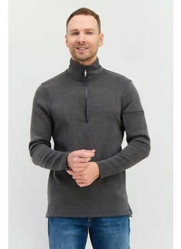 Avalanche Men Mock Neck Heather Long Sleeves Sweatshirt, Dark Grey  - Image 1