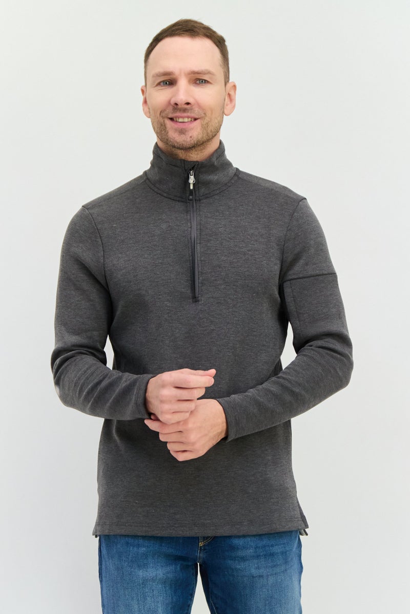 Avalanche Men Mock Neck Heather Long Sleeves Sweatshirt, Dark Grey - Image 1