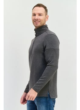 Avalanche Men Mock Neck Heather Long Sleeves Sweatshirt, Dark Grey  - Image 3
