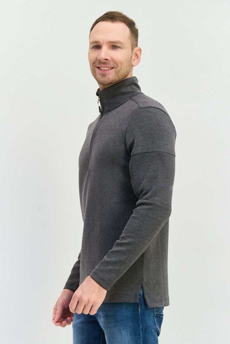 Avalanche Men Mock Neck Heather Long Sleeves Sweatshirt, Dark Grey - Image 3