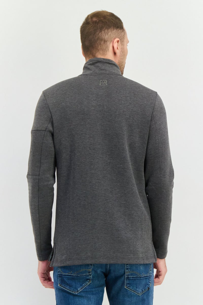 Avalanche Men Mock Neck Heather Long Sleeves Sweatshirt, Dark Grey - Image 2