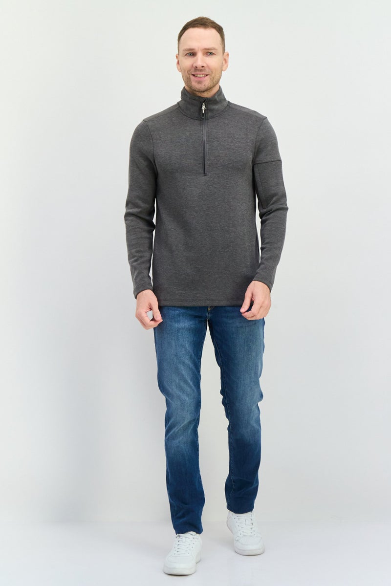 Avalanche Men Mock Neck Heather Long Sleeves Sweatshirt, Dark Grey - Image 4