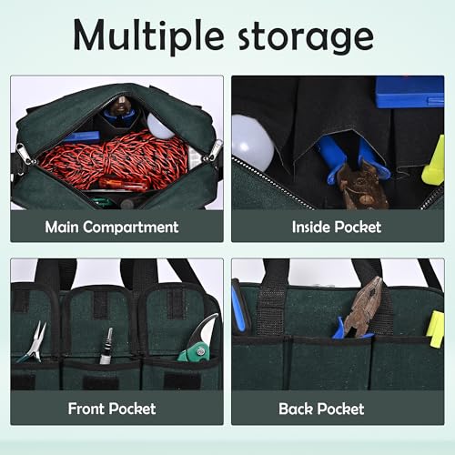 PAHAL Canvas Green Heavy Duty Tool Bag | Tarpaulin Cloth Waterproof Tool Organizer with 16 Pockets | Durable Storage for Electrician, Technician & Plumber - Image 4