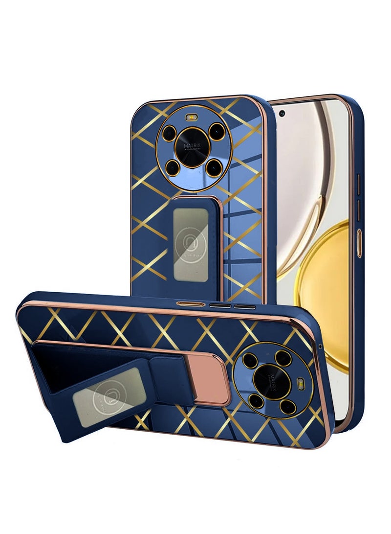 Wtech Luxury Electroplating Wrist Strap Case Cover For Honor X9 5G Navy Blue - Image 1