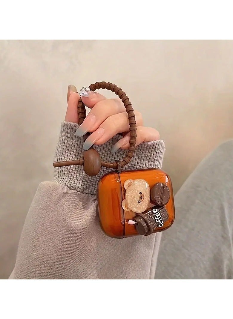 Home Clearance Sale Wind caramel colored 3D teddy bear with chain AirPodspro protective case iPhone wireless headphone case For Airpods1/2  - Image 3