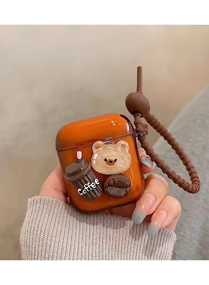 Home Clearance Sale Wind caramel colored 3D teddy bear with chain AirPodspro protective case iPhone wireless headphone case For Airpods1/2  - Image 2