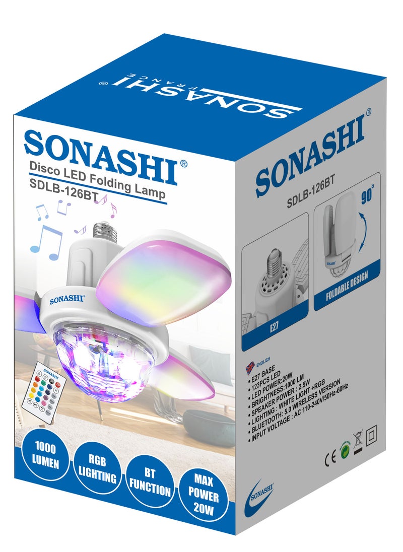 SONASHI - Disco LED Lamp with Bluetooth Speaker with 2.5W | 3 Leaf Bright Light with Foldable feature | White & RGB Lighting with Easy Remote Control | Disco Light / Party Light SDLB-126BT - Image 1