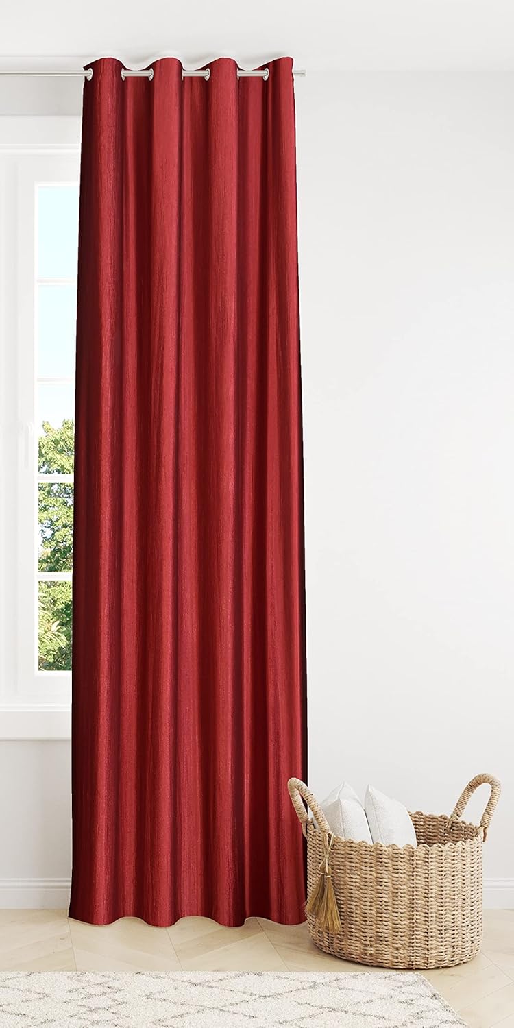 Decoholic Faux Texture Pro Solid Durable Heavy Polyester Fabric Insulated Grommet CurtainsDrapes for BedroomLiving Room Door 8 feet 1 Panel Maroon - Image 1