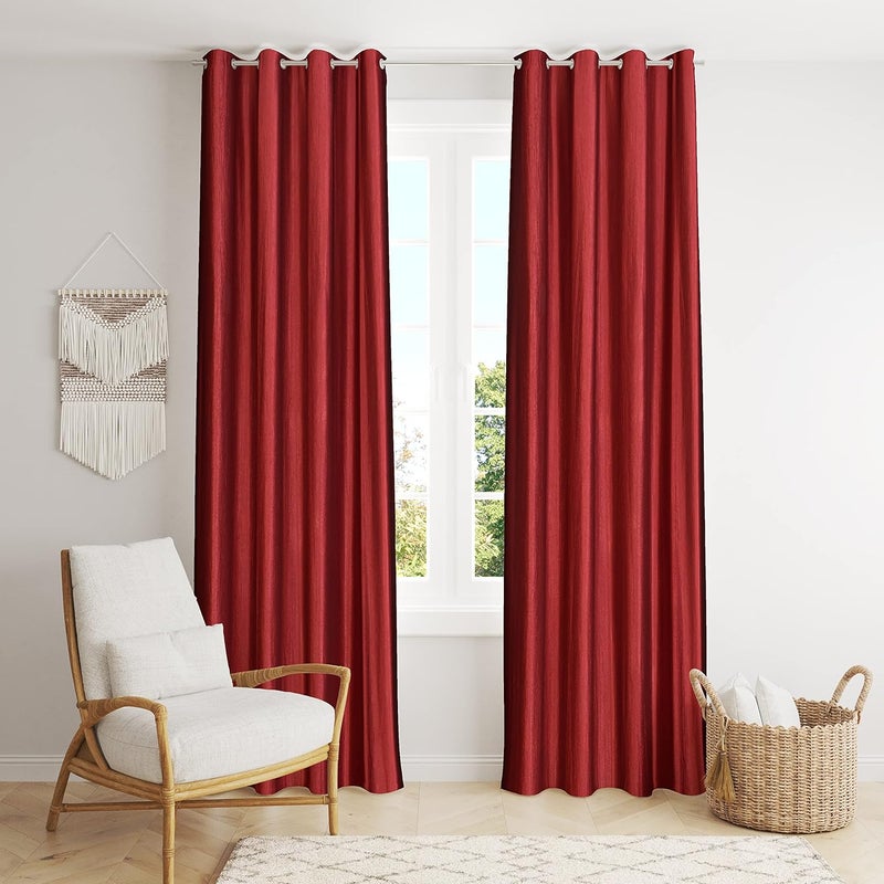 Decoholic Faux Texture Pro Solid Durable Heavy Polyester Fabric Insulated Grommet CurtainsDrapes for BedroomLiving Room Door 8 feet 1 Panel Maroon - Image 2