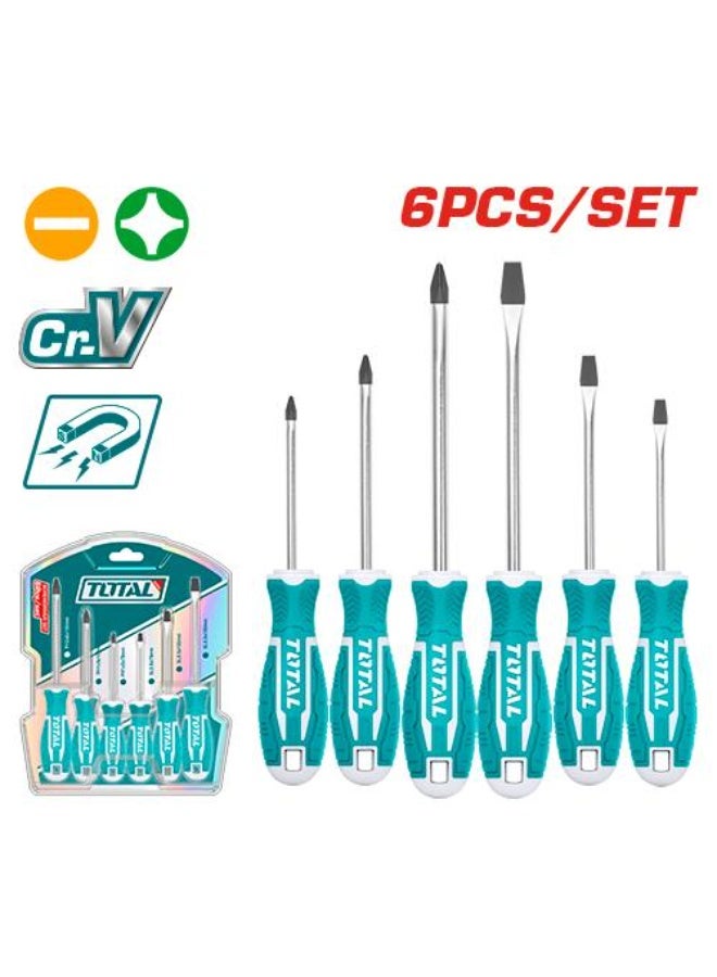 Total 6 Piece Screwdriver Set With Rubber Handle Tht250606