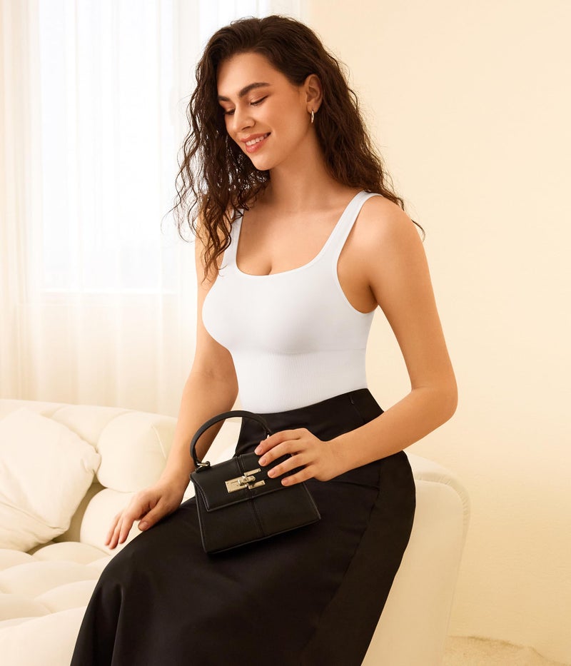 Eleady White Bodysuit Women - Body Suits for Womens Tummy Control Tank Top Thong Bodysuits Shapewear Square Neck - Medium/Large - Image 4