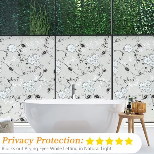 Bloss Frosted Glass Window Film with Installation Tools,Bathroom Window Privacy Film Decorative Floral Stained Glass Windows Films, Non Adhesive lastic for Windows (17.5 x 78.7 Inches) - Image 5