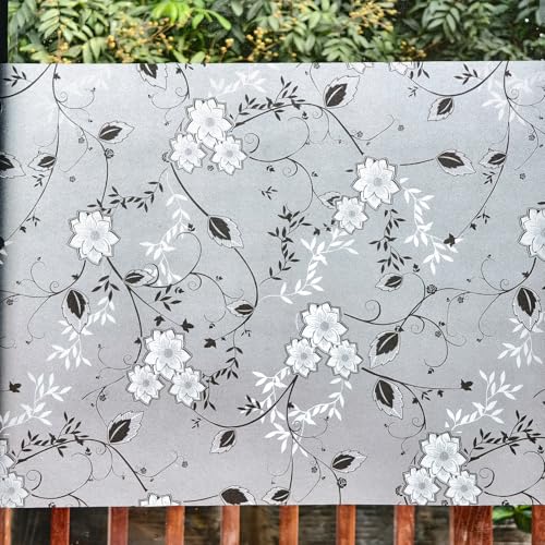Bloss Frosted Glass Window Film with Installation Tools,Bathroom Window Privacy Film Decorative Floral Stained Glass Windows Films, Non Adhesive lastic for Windows (17.5 x 78.7 Inches) - Image 1