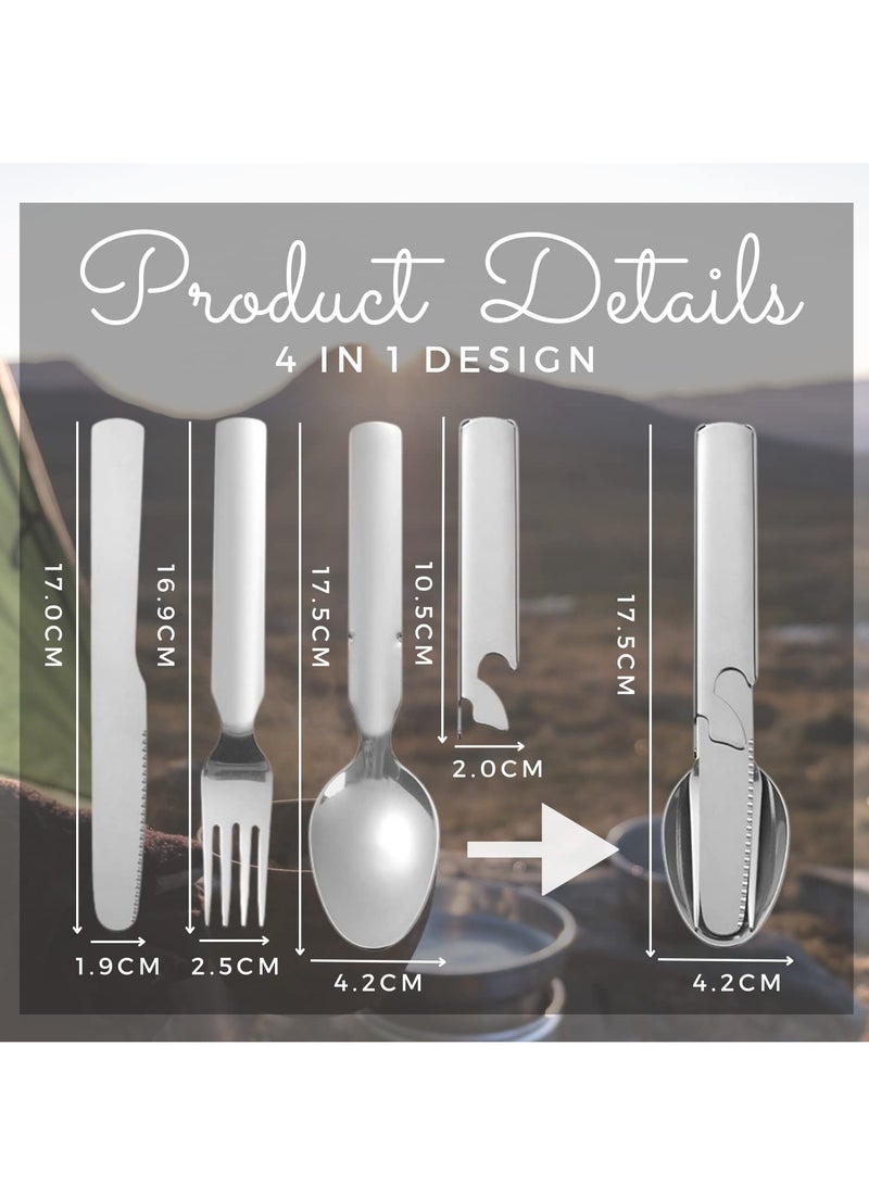 KASTWAVE 4 Pieces Camping Utensils,Outdoor Portable Stainless Steel Spoon,Fork & Bottle Opener Combo Camping Utensil Set for Hiking Camping Travel Functional Eating Multi-Tool  - Image 2