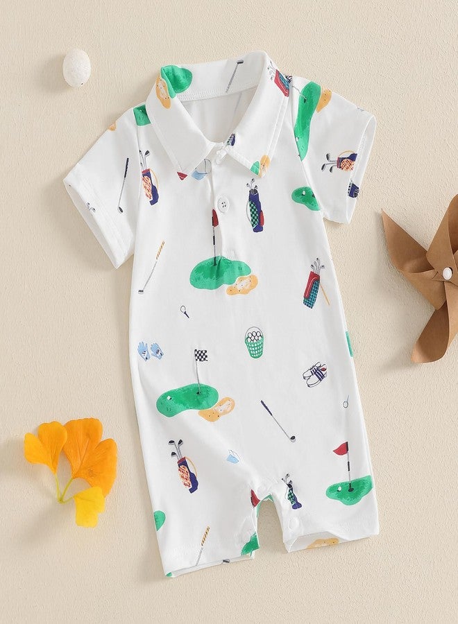 BHMAWSRT Baby Boy Golf Outfit ShortSleeve One-Piece Polo Shirt Jumpsuit Newborn Boy Summer Clothes (White, 3-6 Months) - Image 3