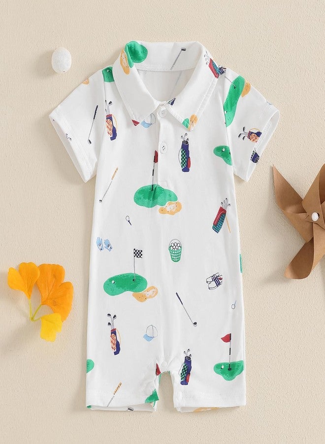 BHMAWSRT Baby Boy Golf Outfit ShortSleeve One-Piece Polo Shirt Jumpsuit Newborn Boy Summer Clothes (White, 3-6 Months) - Image 2