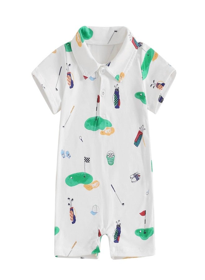 BHMAWSRT Baby Boy Golf Outfit ShortSleeve One-Piece Polo Shirt Jumpsuit Newborn Boy Summer Clothes (White, 3-6 Months) - Image 1