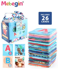 MEBEGIN 26Pcs Baby Soft Cloth Book Set with Storage Bag, Nontoxic Washable Baby Sensory Books, Baby Activity Crinkle Books with 26 Letters and Annimal Words, Hand-bag Sized Lightweight Soft Books, Sensory Interactive Toys, Early Education Toys for Infants  - Image 1
