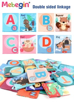 MEBEGIN 26Pcs Baby Soft Cloth Book Set with Storage Bag, Nontoxic Washable Baby Sensory Books, Baby Activity Crinkle Books with 26 Letters and Annimal Words, Hand-bag Sized Lightweight Soft Books, Sensory Interactive Toys, Early Education Toys for Infants  - Image 5