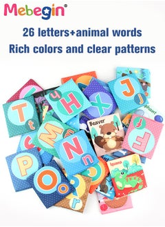 MEBEGIN 26Pcs Baby Soft Cloth Book Set with Storage Bag, Nontoxic Washable Baby Sensory Books, Baby Activity Crinkle Books with 26 Letters and Annimal Words, Hand-bag Sized Lightweight Soft Books, Sensory Interactive Toys, Early Education Toys for Infants  - Image 4
