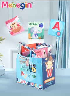 MEBEGIN 26Pcs Baby Soft Cloth Book Set with Storage Bag, Nontoxic Washable Baby Sensory Books, Baby Activity Crinkle Books with 26 Letters and Annimal Words, Hand-bag Sized Lightweight Soft Books, Sensory Interactive Toys, Early Education Toys for Infants  - Image 3