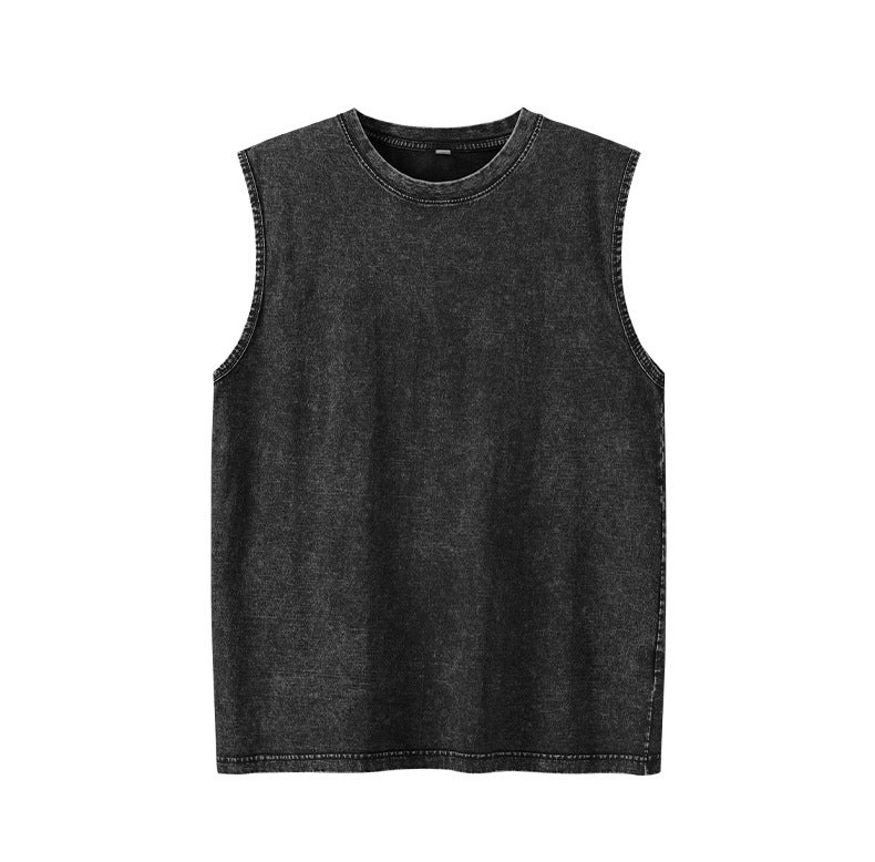 2025 New Style Washed Vest American Style Retro High Street Washed Old Couples Waistcoat Vest Pure Cotton Sleeveless T-shirt Pink - Image 2
