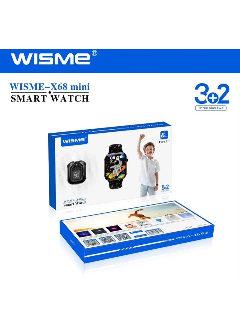 ويزمي ساعة ذكية للأطفال Wisme WS 68 Mini — ساعة ذكية مصغرة مع 5 أحزمة، جهاز تتبع للأنشطة البدنية والتعليم مزود بواجهة تفاعلية ممتعة، تتضمن عداداً للخطوات ومنبهاً؛ آمنة، مريحة ومتينة. - Image 1