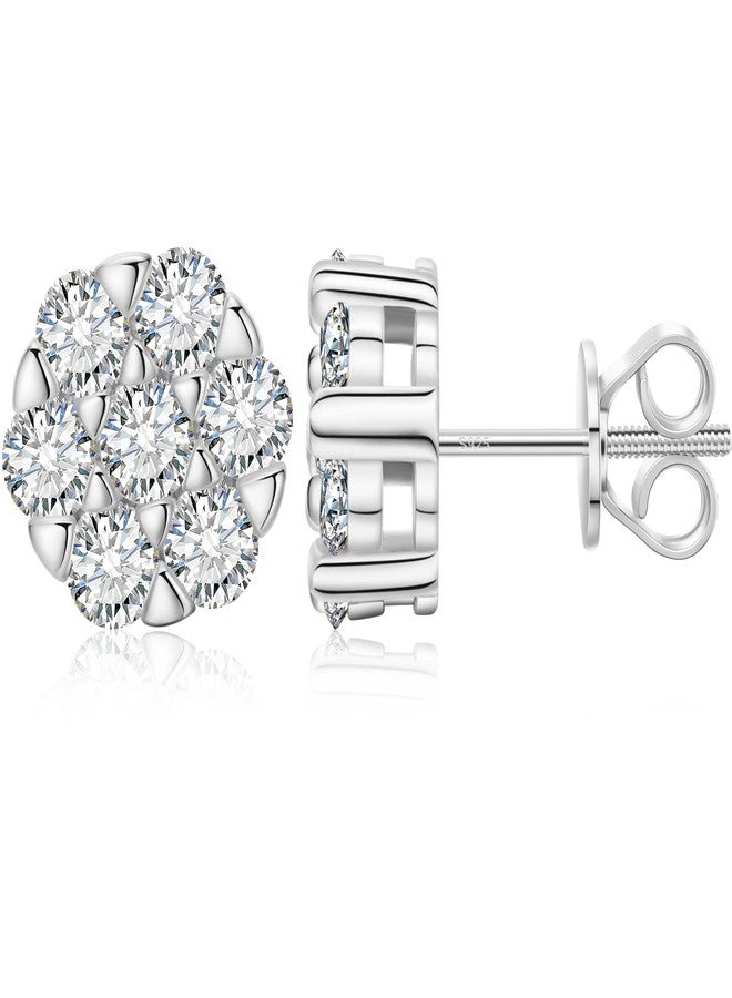 TUHE Moissanite Stud Earrings Cluster Earrings for Men Women Flower Earrings - Image 1