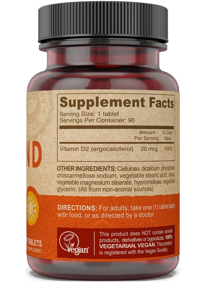 Deva - Vegan Vitamin D2 60 Mcg 2400 Iu Ergocalciferol Supplement With No Animal Ingredients 90 Tablets 2Pack - Image 1