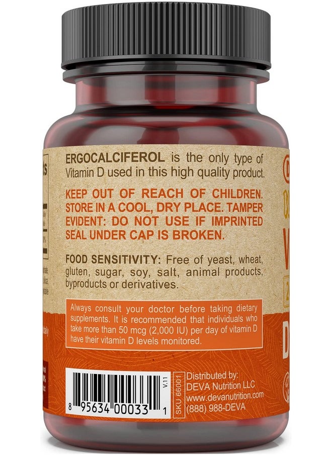 Deva - Vegan Vitamin D2 60 Mcg 2400 Iu Ergocalciferol Supplement With No Animal Ingredients 90 Tablets 2Pack - Image 1