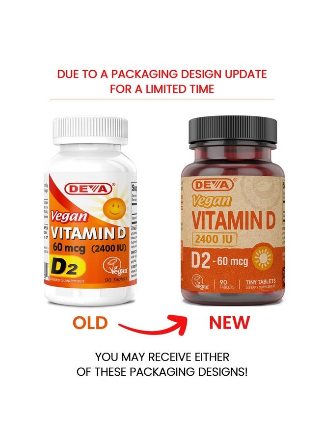 Deva - Vegan Vitamin D2 60 Mcg 2400 Iu Ergocalciferol Supplement With No Animal Ingredients 90 Tablets 2Pack - Image 1