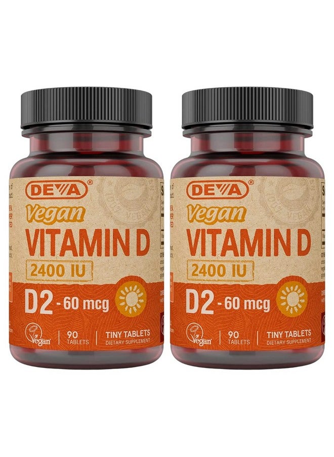Deva - Vegan Vitamin D2 60 Mcg 2400 Iu Ergocalciferol Supplement With No Animal Ingredients 90 Tablets 2Pack - Image 1