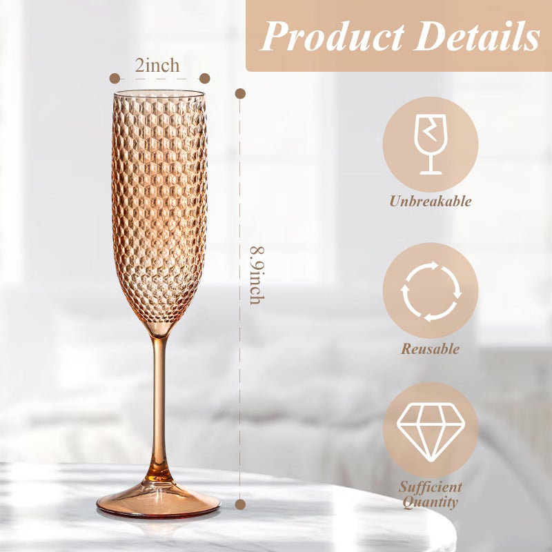 SKLENICE 24 Pack Plastic Champagne Flutes Rose gold Champagne Glasses Unbreakable Wedding Toasting Glasses Diamond Wine Glasses Crystal Clear Party Wine Cups Vintage Drinking Glasses 5.5 OZ for Bridal Shower - Image 2